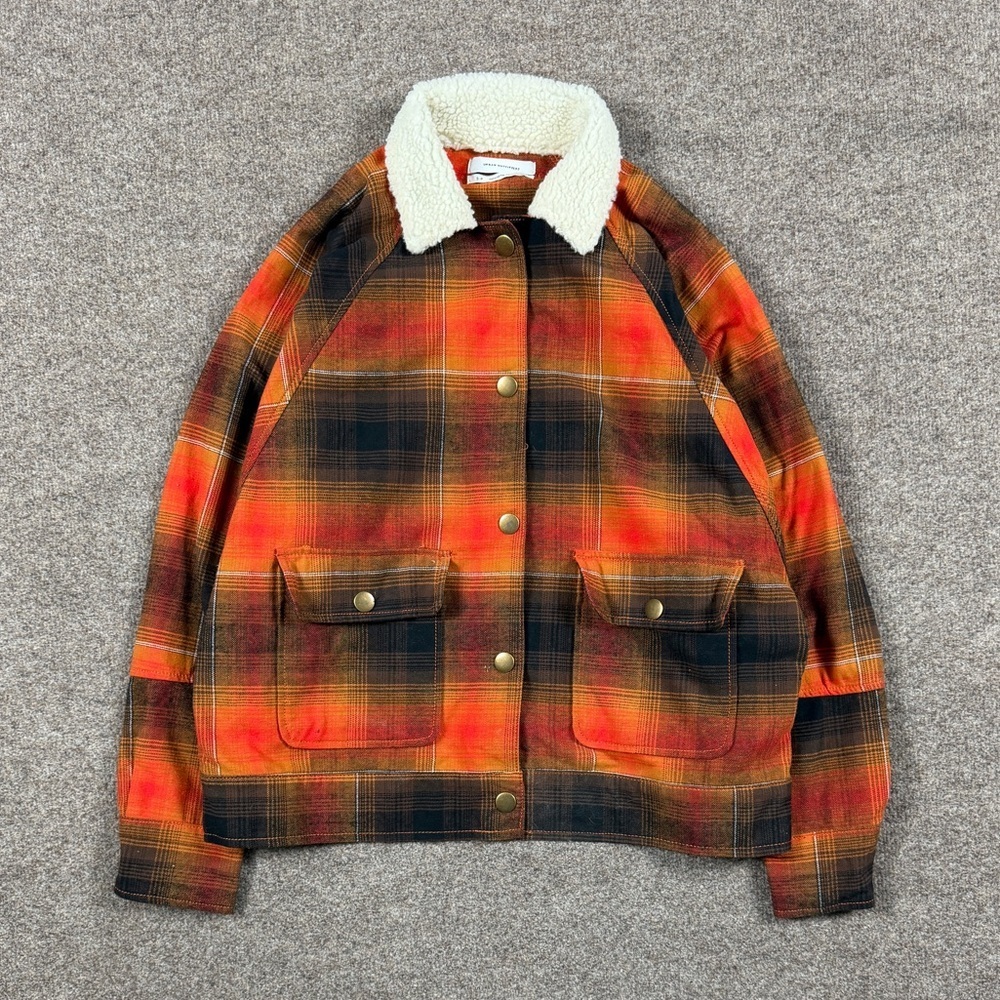 Urban Outfitters Orange Brown Plaid Sherpa Collar Short Cotton Jacket Women’s‎ S